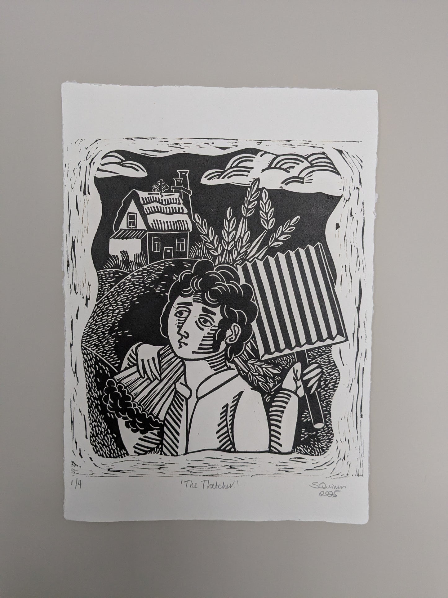 The Thatcher A3 Lino Print by Sarah Quinn
